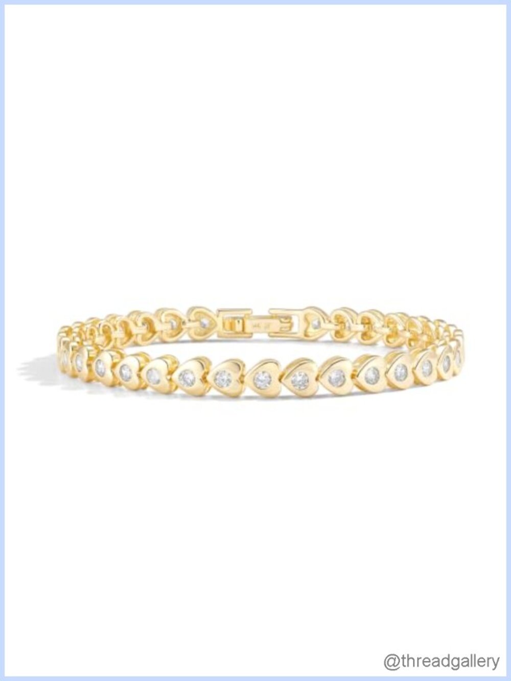 14K Gold Filled Tennis Bracelets for Women with Zircon Heart Fold-Over Clasp,